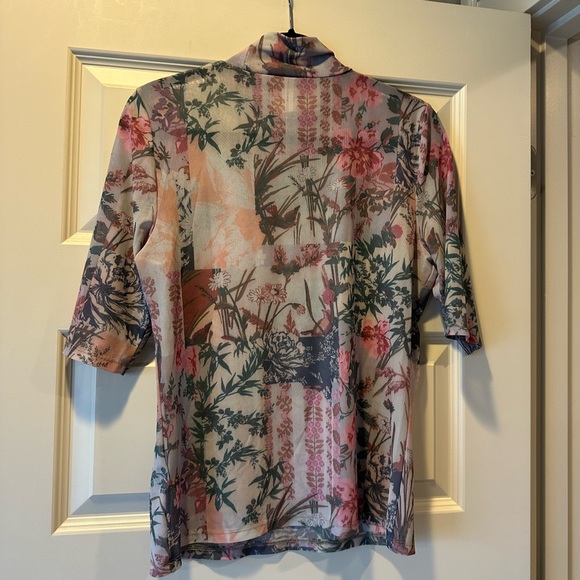 by Anthropologie Floral Mesh Mock Neck Short Sleeve Top - Picture 6 of 7